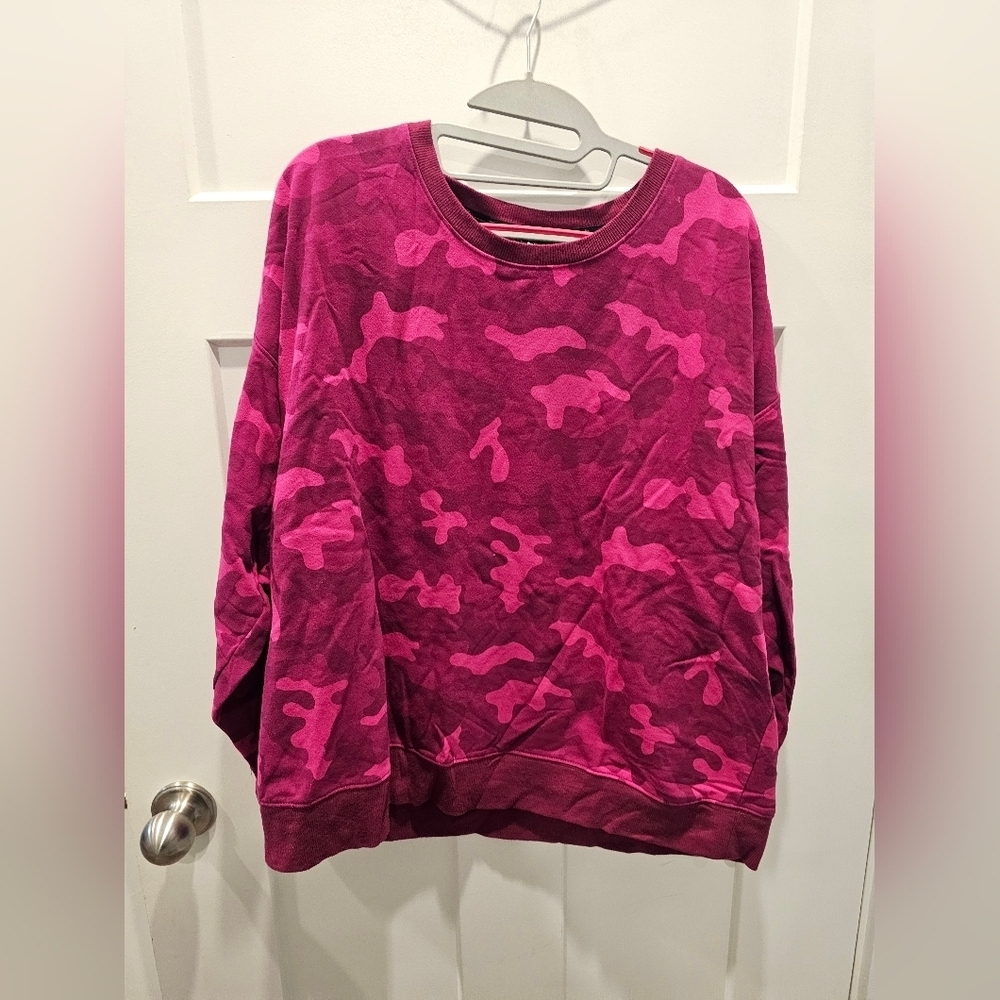 ZELOS Camo Sweatshirt Pink Magenta Pullover Crewneck 2X Cotton Blend Long Sleeve